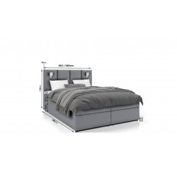 Rotterdam 160x200cm bedbox met matras en topper in grijze stof