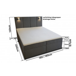 Rotterdam 160x200cm bedbox met matras en topper in grijze stof